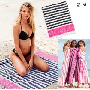 Victoria's Secret Pink and Black Striped Beach Blanket